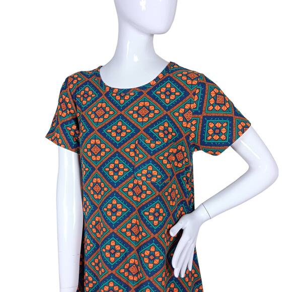 LulaRoe Carly Dress Size XS Green and Orange High Low Short Sleeve Stretchy - Picture 2 of 7
